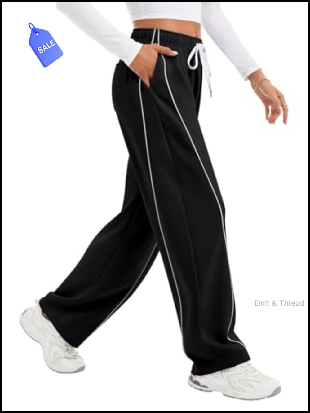 IVIR High Waisted Wide Leg Barrel Track Pants Cotton Stretch